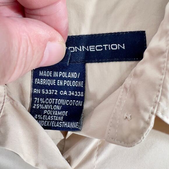 French Connection Mini Dress Woman's 2 Button Up Tan Collar Waist Tie Adjustable - Picture 16 of 16